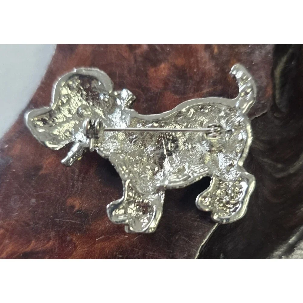 BETSEY JOHNSON ORANGE CLEAR CRYSTAL DOG SILVERTONE BROOCH PIN DALMATIAN PUPPY